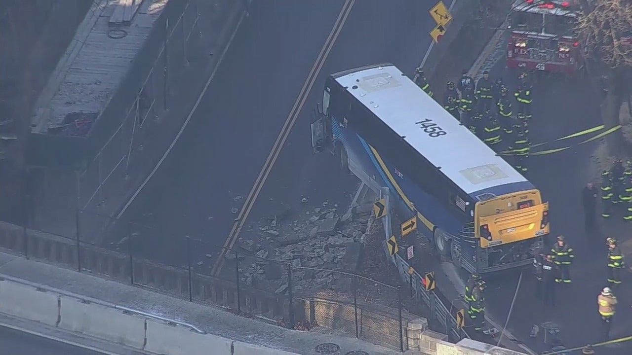 MTA Bus Dangling Precariously Over Bronx Overpass!