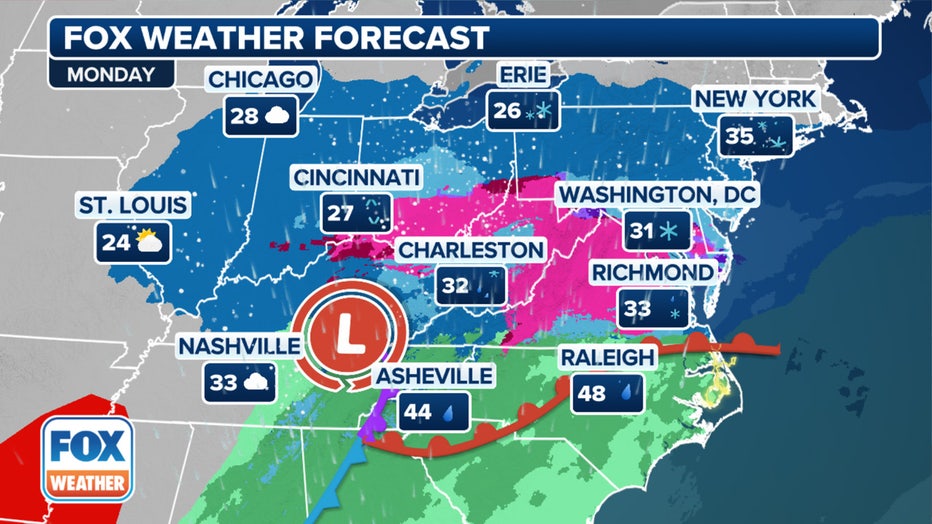 A look at the forecast in East on Monday.(FOX Weather)
