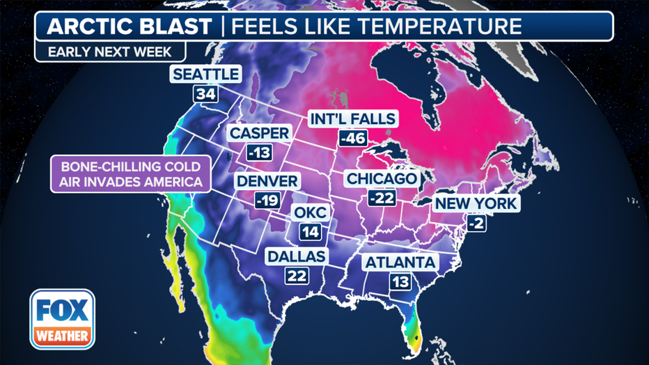 This graphic shows the expected chills. (FOX Weather)