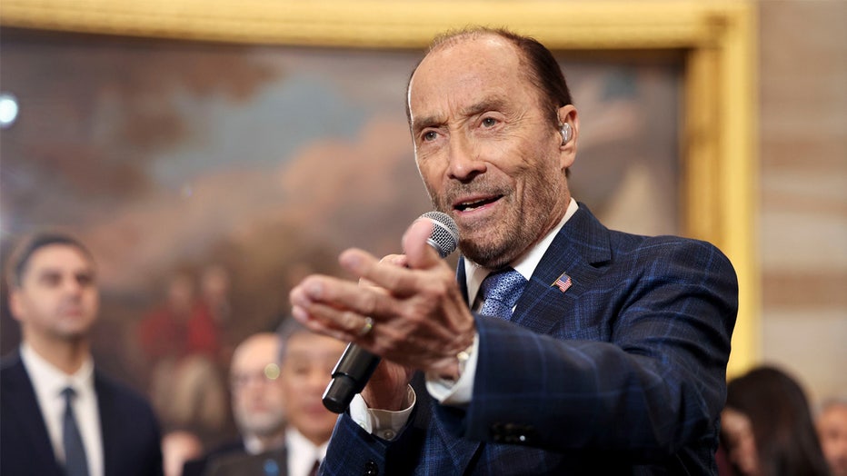 Singer Lee Greenwood performs during the 60th presidential inauguration in the rotunda of the US Capitol in Washington, DC, US, on Monday, Jan. 20, 2025. Donald Trump's Monday swearing-in marks just the second time in US history that a president lost the office and managed to return to power - a comeback cementing his place within the Republican Party as an enduring, transformational figure rather than a one-term aberration. Photographer: Chip Somodevilla/Getty Images/Bloomberg via Getty Images