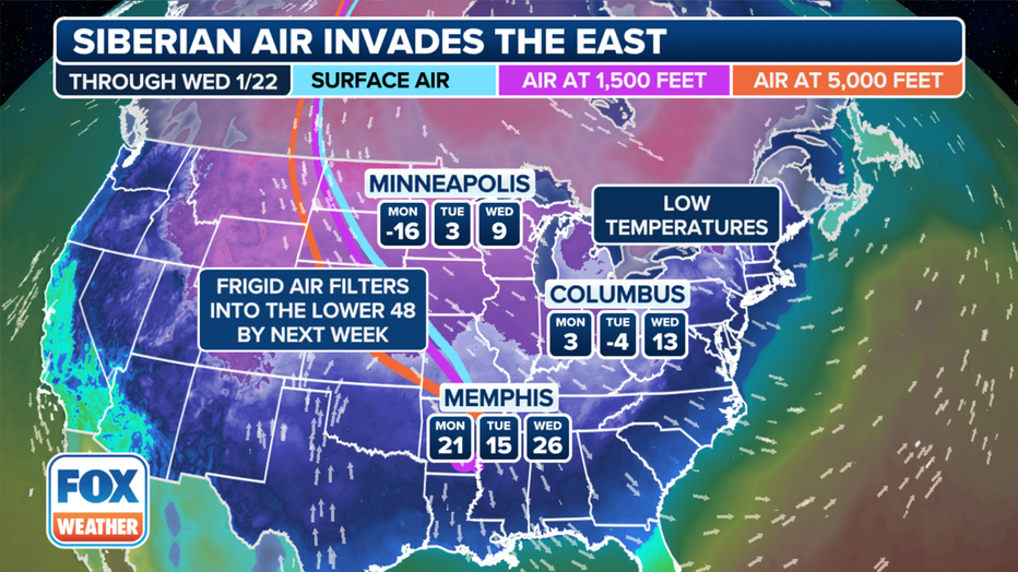 Low temperatures forecast for next week.(FOX Weather)