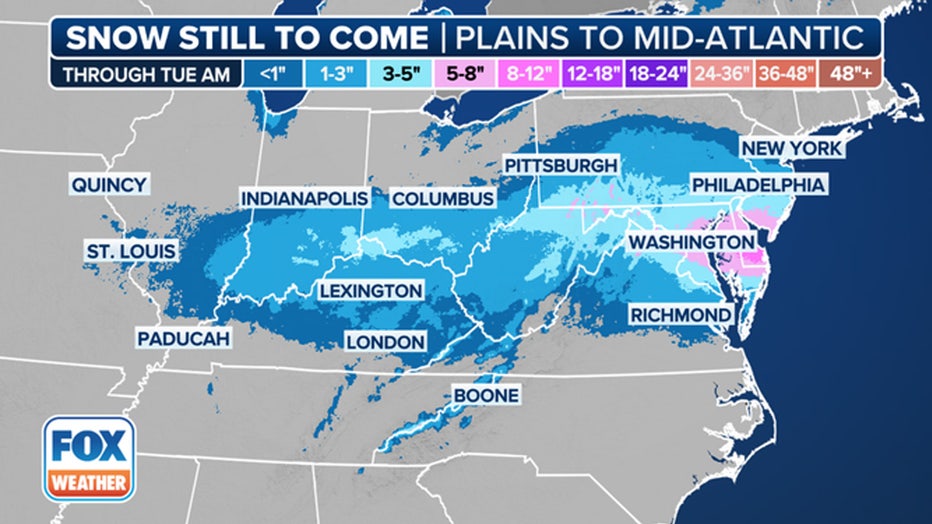 This graphic shows the forecast snow totals.(FOX Weather)