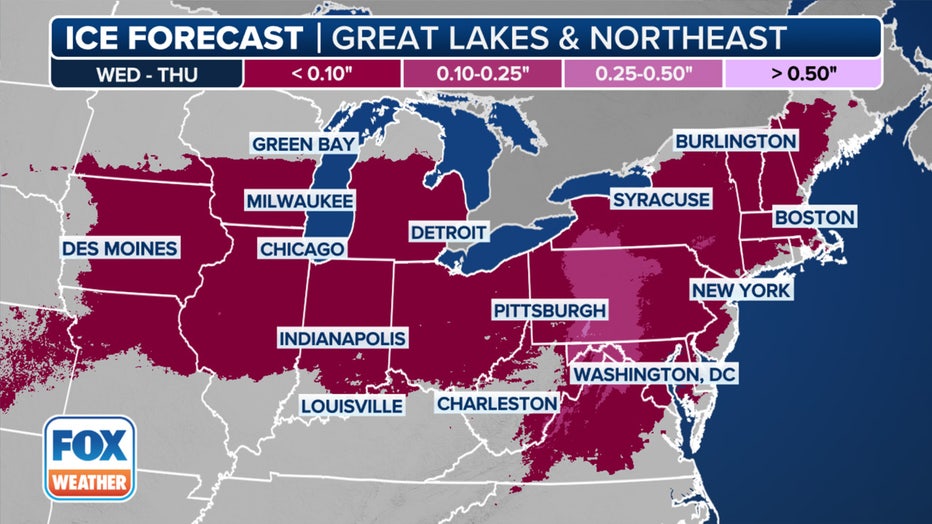 This graphic shows the ice forecast.(FOX Weather)
