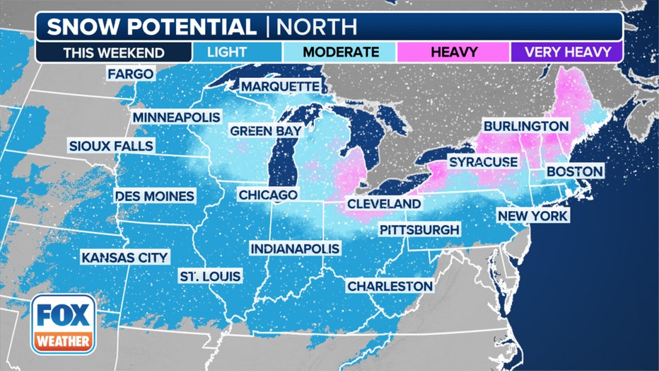 Here's a look at the snow potential in the North this weekend. (FOX Weather)
