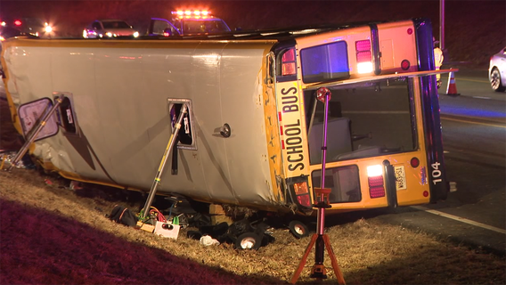 15 injured when school bus overturns on NJ's Garden State Parkway
