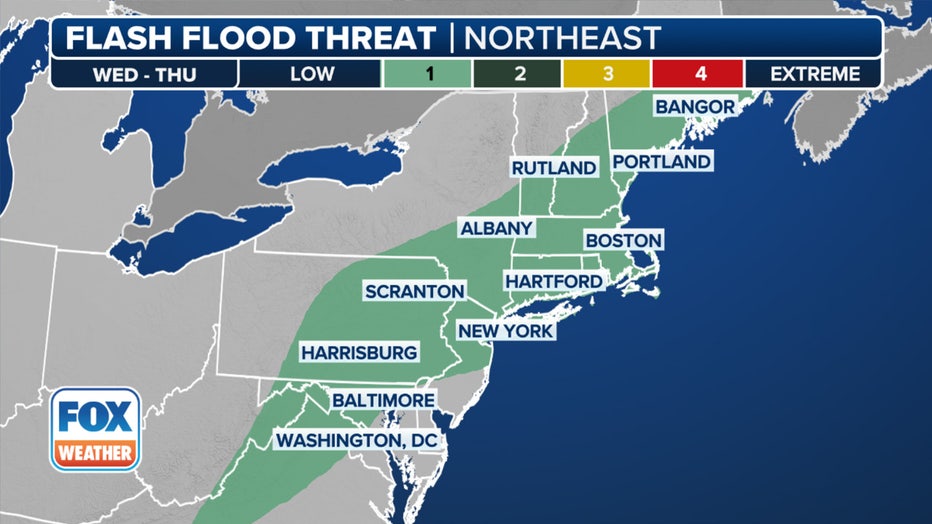 A look at the flash flood threat in the Northeast on Wednesday, March 5, 2025.(FOX Weather)