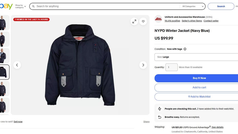 A Sinatra NYPD navy blue winter jacket being sold on eBay.