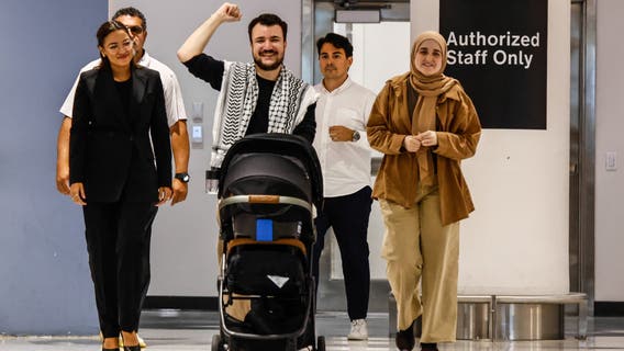 Former Columbia University student Mahmoud Khalil reunites with his wife and son