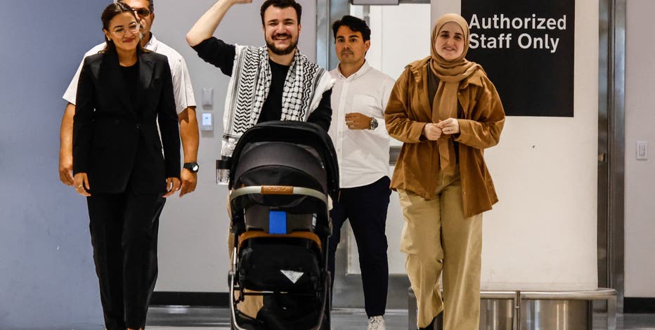 Former Columbia University student Mahmoud Khalil reunites with his wife and son