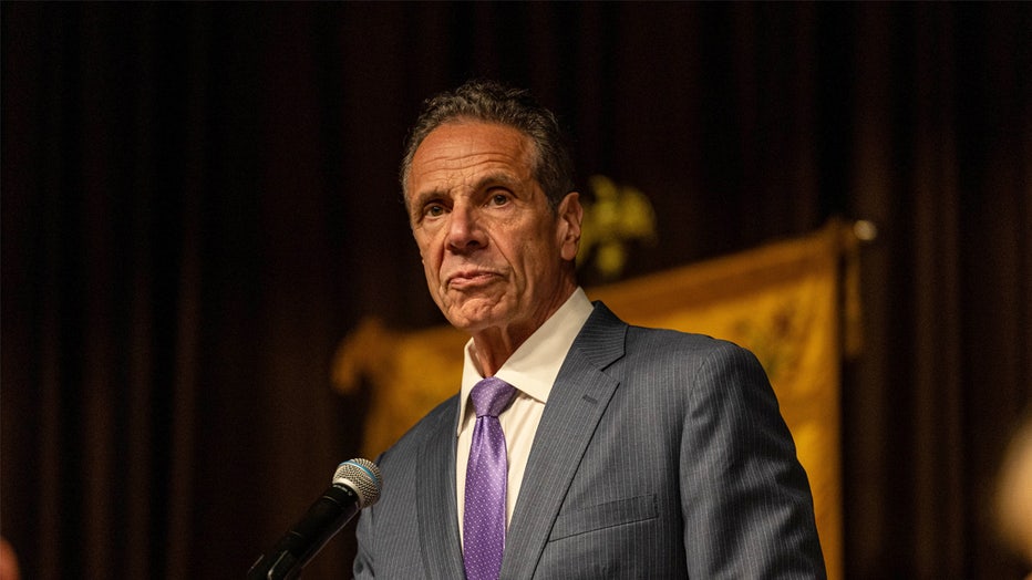 NEW YORK, NEW YORK - JUNE 22: Former New York Governor Andrew Cuomo addresses the International Brotherhood of Electrical Workers on June 22, 2025 in New York City. The public appearance comes as early voting for the Democratic primary comes to a close. (Photo by Alex Kent/Getty Images)
