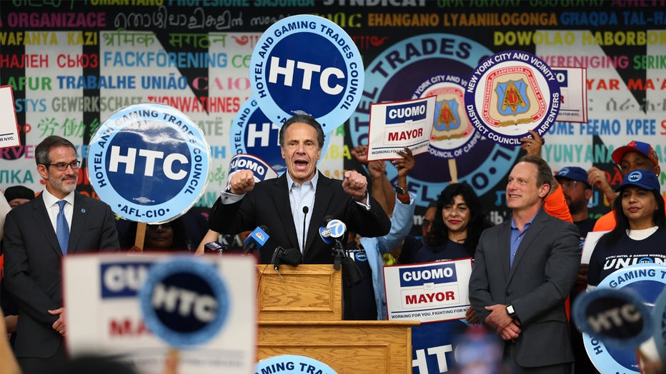 NEW YORK, NEW YORK - JUNE 16: NYC mayoral candidate, former New York Gov. Andrew Cuomo speaks during a Get Out the Vote (GOTV) Rally at the Hotel & Gaming Trades Council building on June 16, 2025 in New York City. Cuomo attended a GOTV rally with members of several unions as early voting in the crowded Democratic primary to replace Mayor Eric Adams. (Photo by Michael M. Santiago/Getty Images)