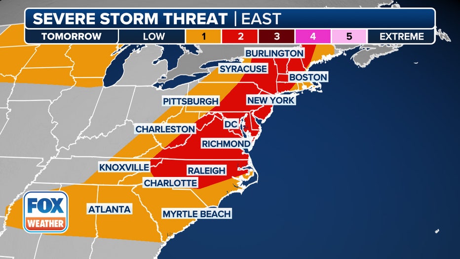 This graphic shows the severe weather threat on Thursday, June 19, 2025. (FOX Weather)