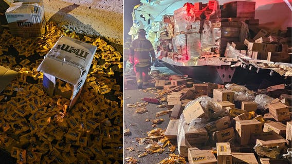 M&Ms spill across NJ highway after tractor trailers tear open in crash