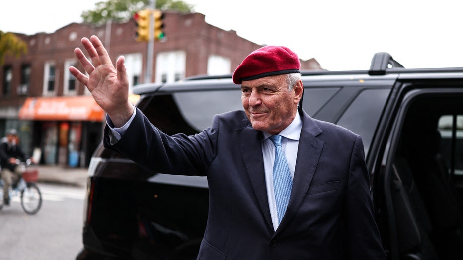 New York City Republican mayoral candidate and founder of the crime prevention organization "Guardian Angels" Curtis Sliwa leaves after attending the grand opening of the Bay Ridge campaign office in Brooklyn, New York City on October 11, 2025. (Photo by CHARLY TRIBALLEAU / AFP) (Photo by CHARLY TRIBALLEAU/AFP via Getty Images)