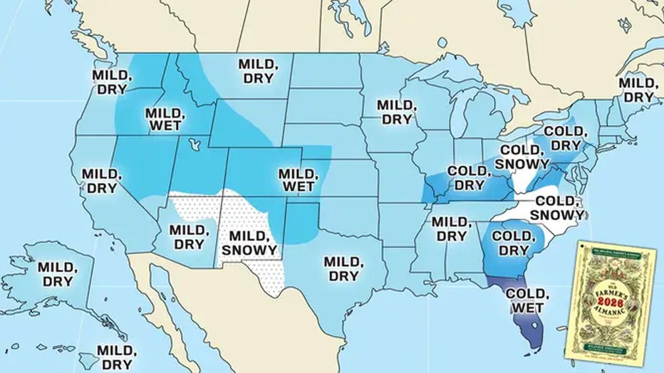 Old Farmer's Almanac 2025-26 winter outlook. (Old Farmer's Almanac)