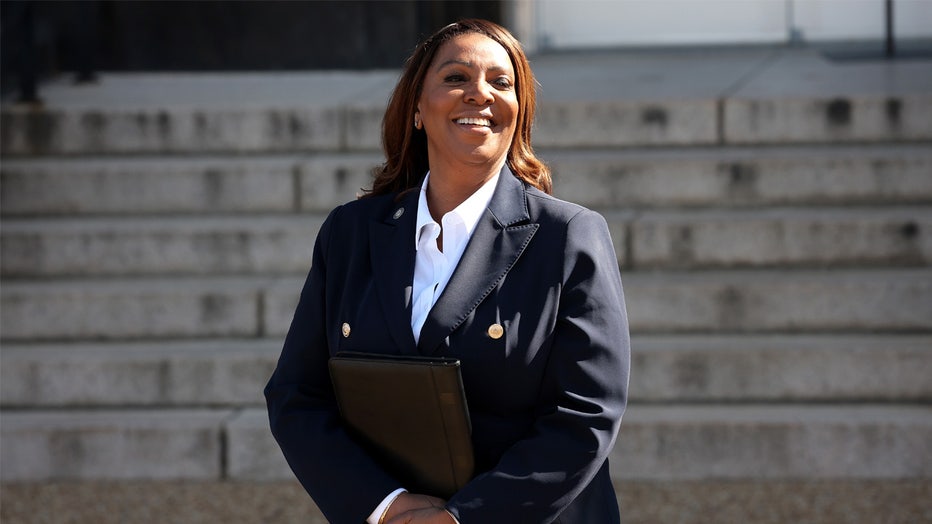 NORFOLK, VIRGINIA - OCTOBER 24: New York Attorney General Letitia James speaks outside the Walter E. Hoffman United States Courthouse following an arraignment hearing on October 24, 2025 in Norfolk, Virginia. James pled not guilty to two-counts related to statements she allegedly made about a second home purchased in 2020. (Photo by Win McNamee/Getty Images)
