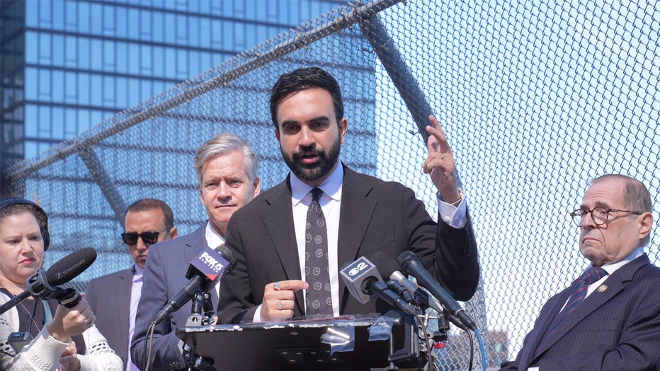 NEW YORK, UNITED STATES - OCTOBER 03: New York City mayoral candidate Zohran Mamdani delivers a speech during a press briefing with Rep. Jerrold Nadler and other local representatives after White House decides to freeze $18 billion in New York infrastructure funding, including the Hudson Tunnel Project and the Second Ave Subway as the government shutdown begins on October 3, 2025 in New York City, United States. (Photo by Selcuk Acar/Anadolu via Getty Images)