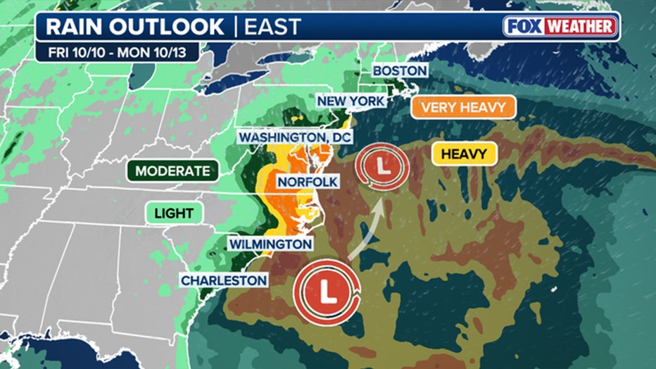 The rainfall forecast from a possible weekend nor'easter.(FOX Weather)