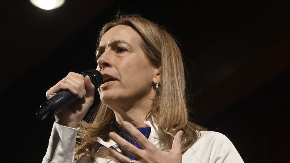 NEW JERSEY, UNITED STATES - NOVEMBER 02: New Jersey Democratic gubernatorial candidate for Governor Mikie Sherrill at a Get Out The Vote Rally at Rowan College at Burlington County in Mount Laurel Township, New Jersey, United States on November 2, 2025. (Photo by Kyle Mazza/Anadolu via Getty Images)