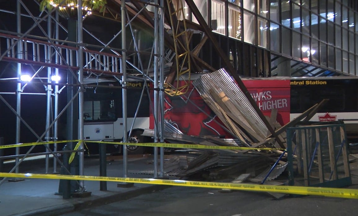 1 injured after bus crashes into scaffolding: FDNY