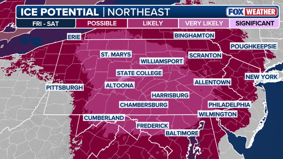 Ice accretion is possible in parts of the Northeast immediately after Christmas, according to the FOX Forecast Center. (FOX Weather / FOX Weather)