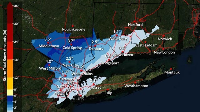 Snowfall in New York, New Jersey: 2 to 4 inches of snow expected in some areas