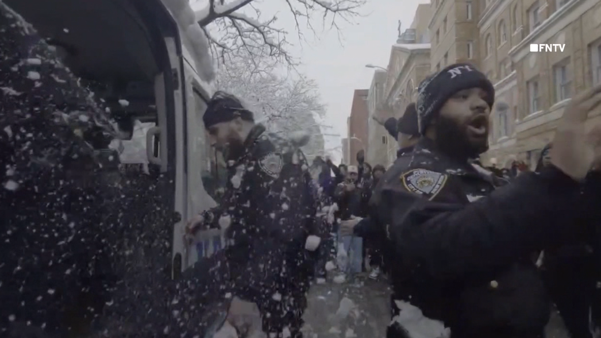 NYPD officers pelted with snow in Washington Square Park | WATCH