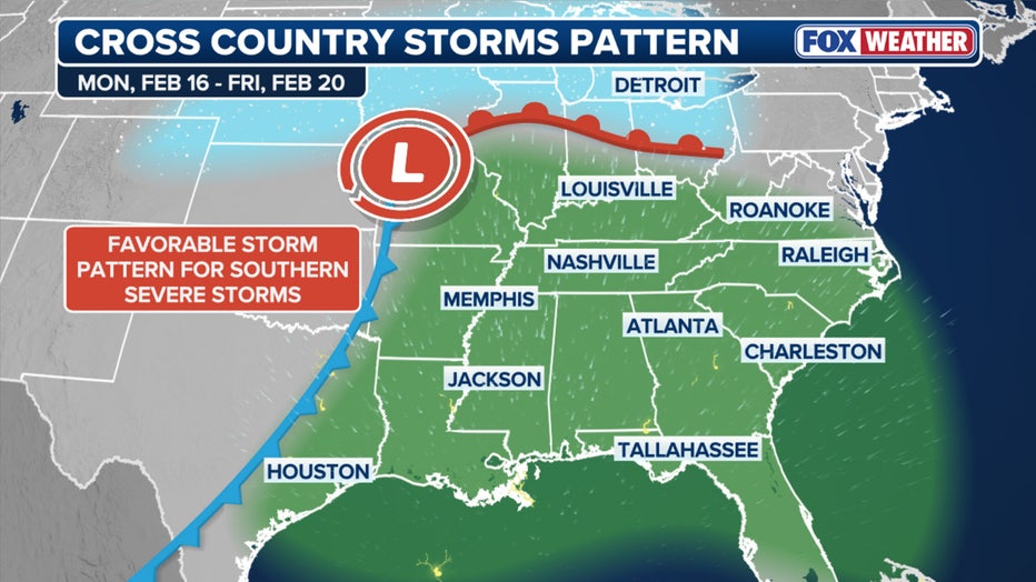 This image shows the storm patterns will impact the country starting next week. (FOX Weather)