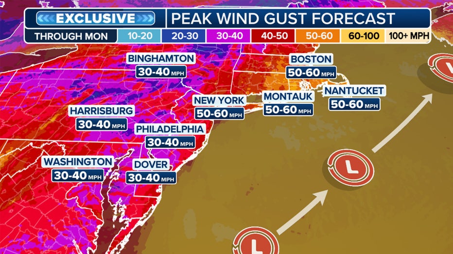 Weekend peak wind gusts forecast (FOX Weather)