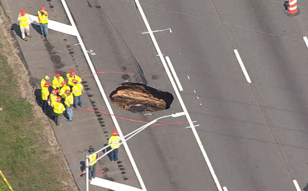 Large sinkhole closes lanes on westbound LIE at Exit 49
