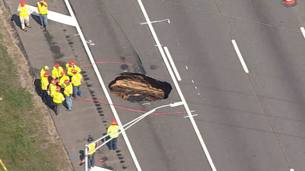 Large sinkhole linked to sewage project closes lanes on westbound LIE
