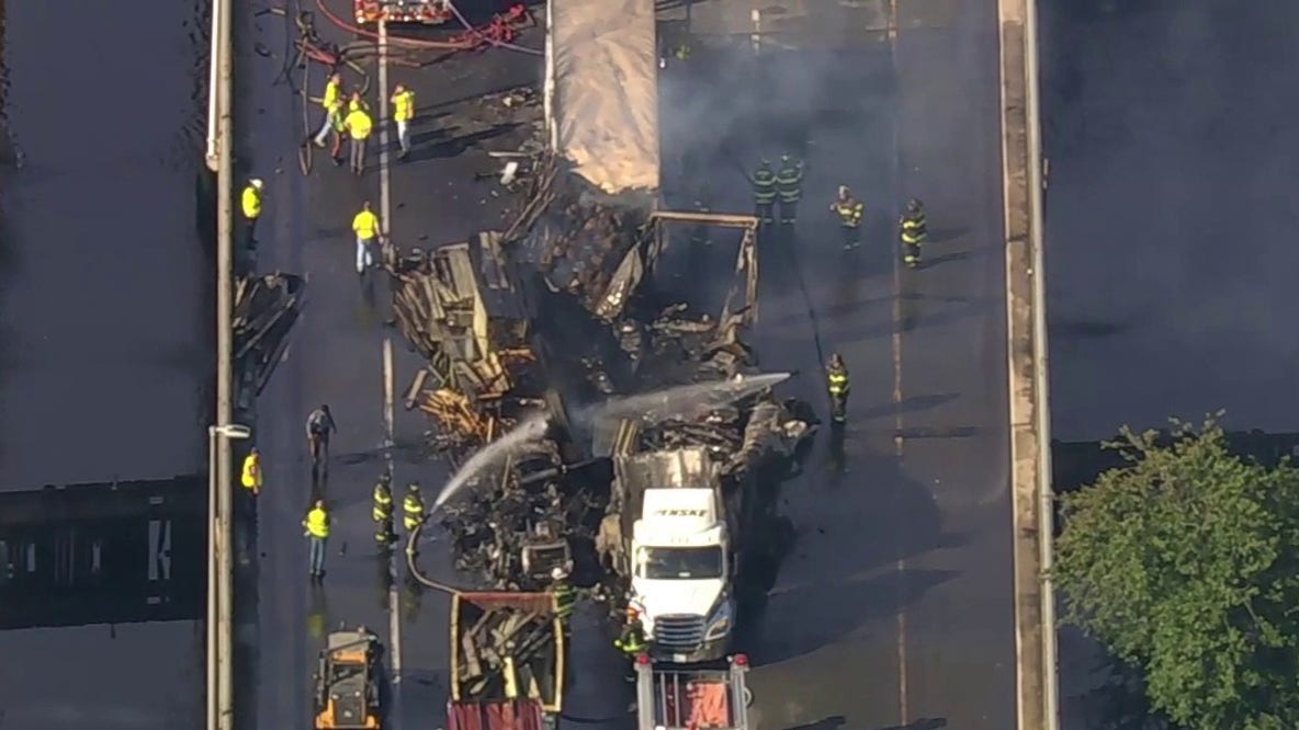 Fiery multi-tractor trailer crash causes major delays on NJ Turnpike