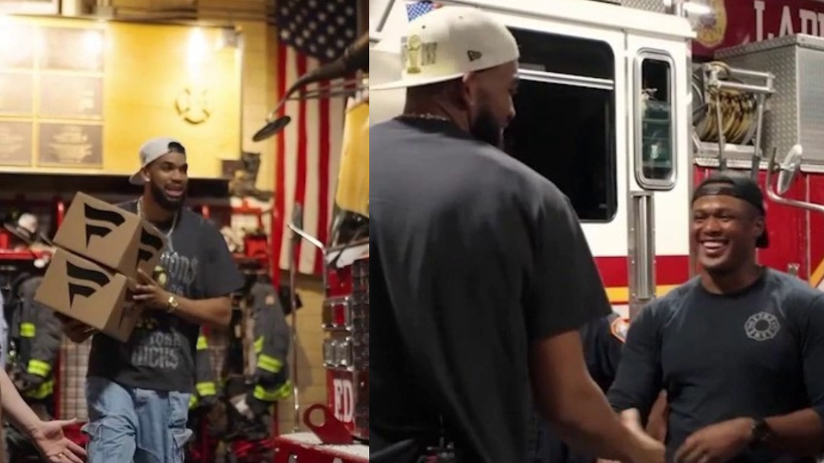 Knicks star Karl-Anthony Towns surprises FDNY firehouse after championship win