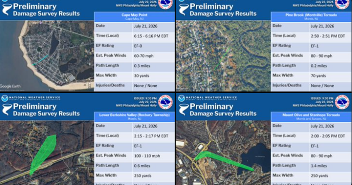 Quatro tornados foram confirmados em Nova Jersey após as tempestades de terça-feira