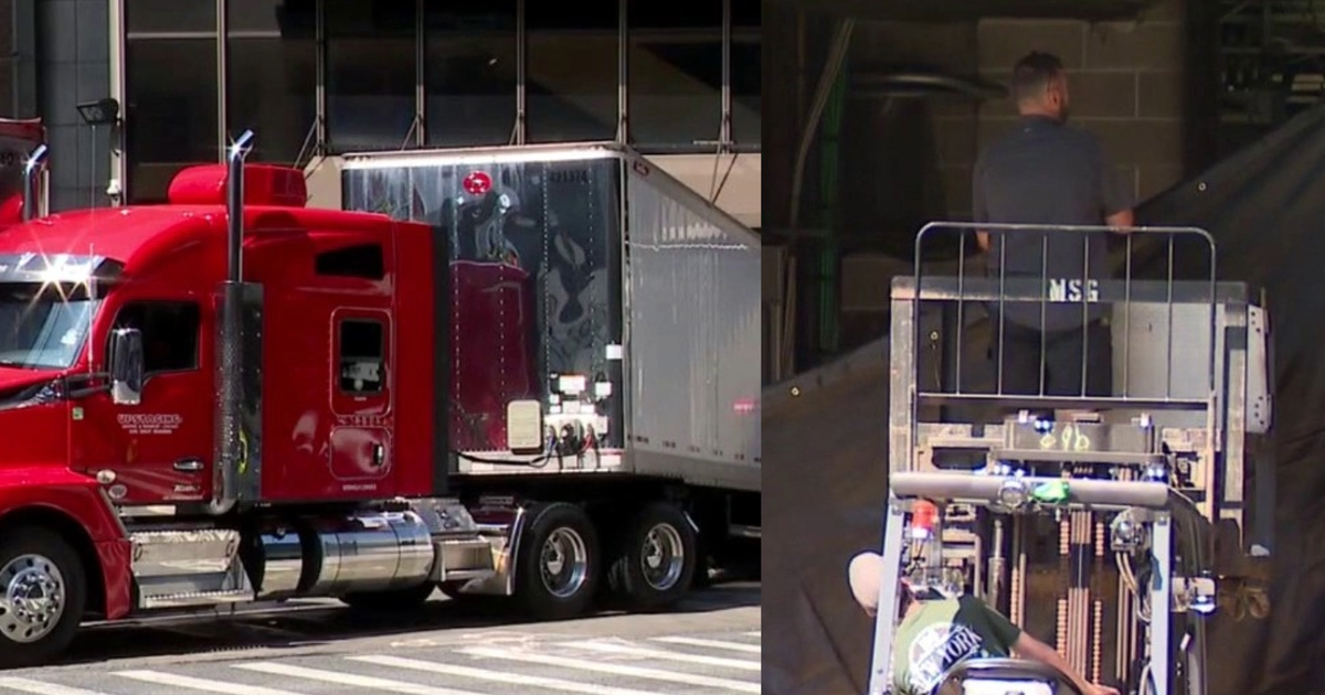 Caminhões e empilhadeiras não identificados vistos fora do MSG antes do suposto casamento de Swift-Kelce