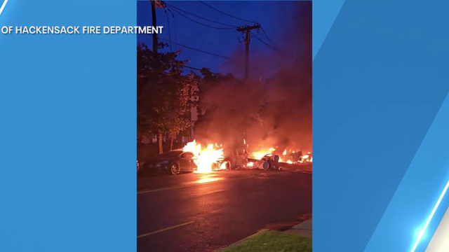 Transformer explosion sets several cars on fire in Hackensack, New Jersey