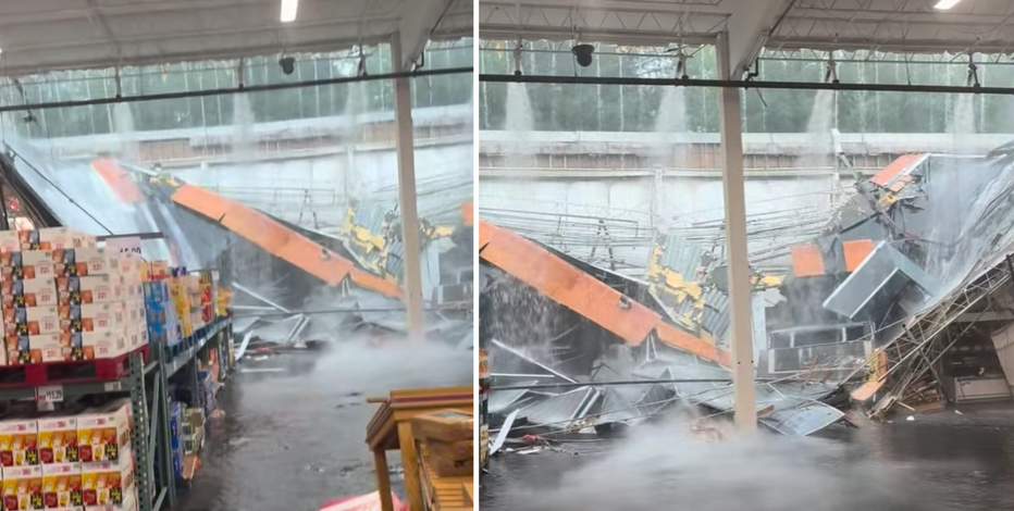 Dramatic video shows BJ's roof collapse during NJ rain storm