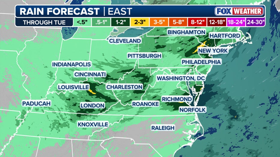 Tuesday precipitation and severe forecast (FOX Weather)