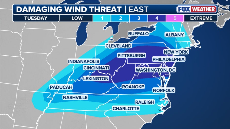 Tuesday's potential wind intensity (FOX Weather)