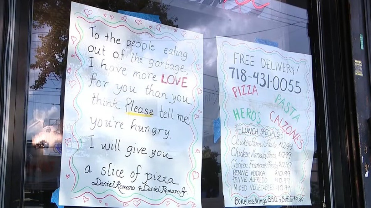Bronx pizzeria owner’s sign to people eating from his trash: ‘Come inside’