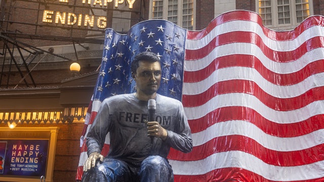 Life-size Charlie Kirk statue displayed in Times Square on one-year anniversary of his death