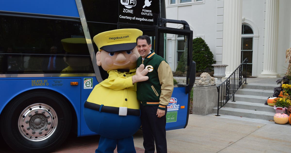 Wisconsin Governor Bus ‘The Big Cheese:' Governor Walker, Megabus officials unveil Wisconsin ...