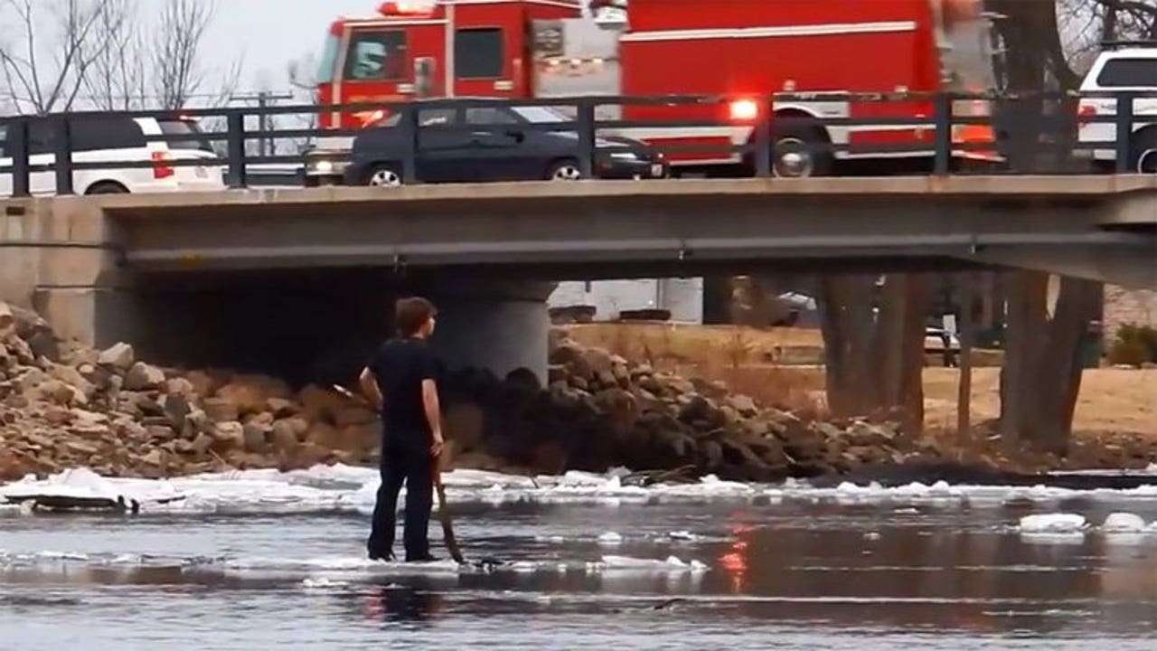 Caught on cam: Man rescued from floating piece of ice on Wolf River