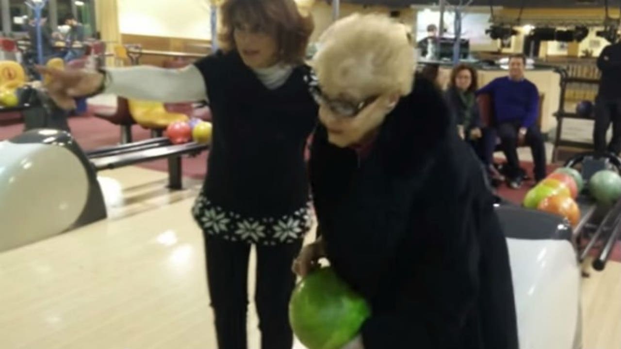 84yearold grandmother bowls a strike on her first try
