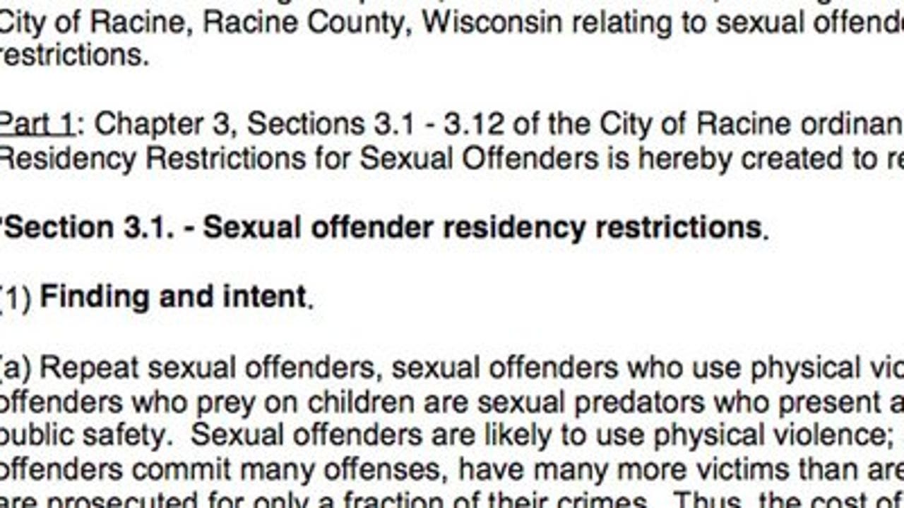 Ordinance Passed In Racine To Limit Where Sex Offenders Can Live 