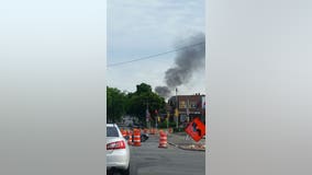 Developing: Firefighters battling fully-involved garage fire; smoke seen from I-43