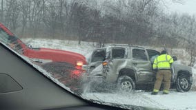 Pictures: Steady, moderate snow makes for extremely slick roads