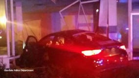 Driver of stolen vehicle flees attempted traffic stop, crashes into building in Glendale