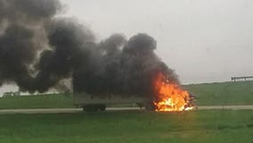 Caught on camera: Semi catches fire on off-ramp in Beaver Dam