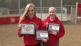 Softball catcher at Sussex Hamilton HS receiving pitches and awards